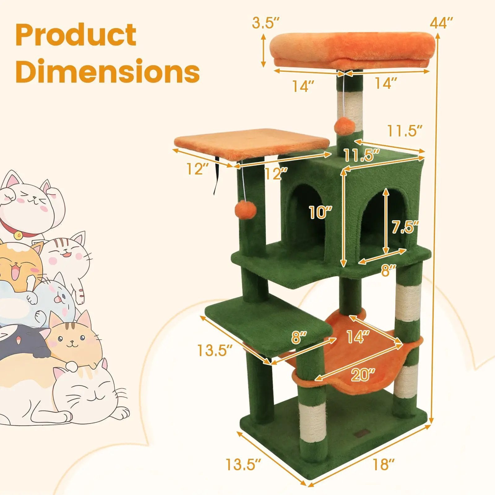 Multi-Level Cat Tower with 2-Door Condo and Padded Top Perch by DirectDeals