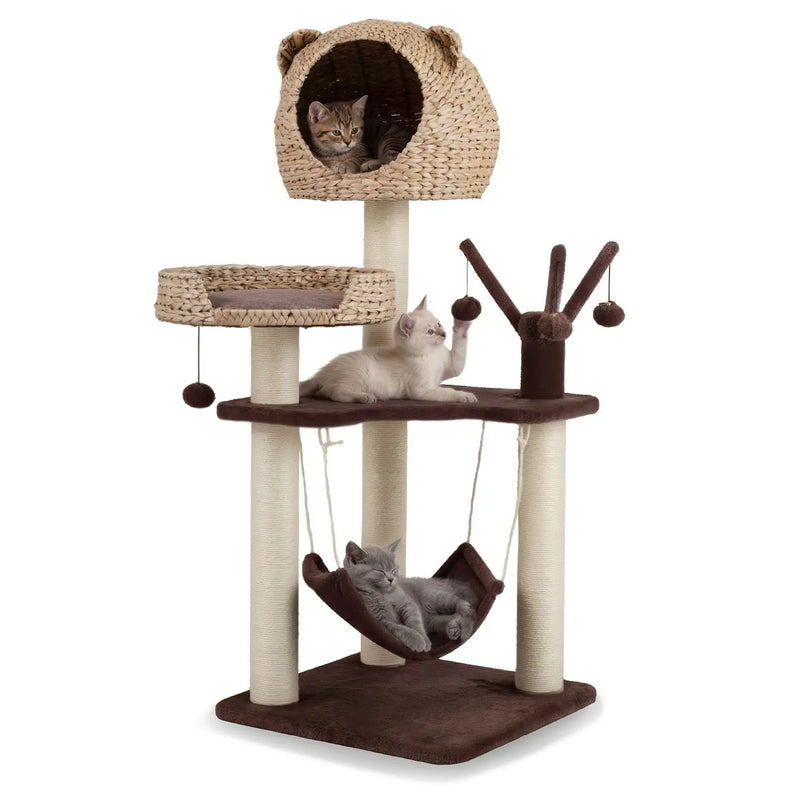 Multi-Level Cat Tree with Condo Hammock and Rotatable Hanging Balls-Natural by DirectDeals