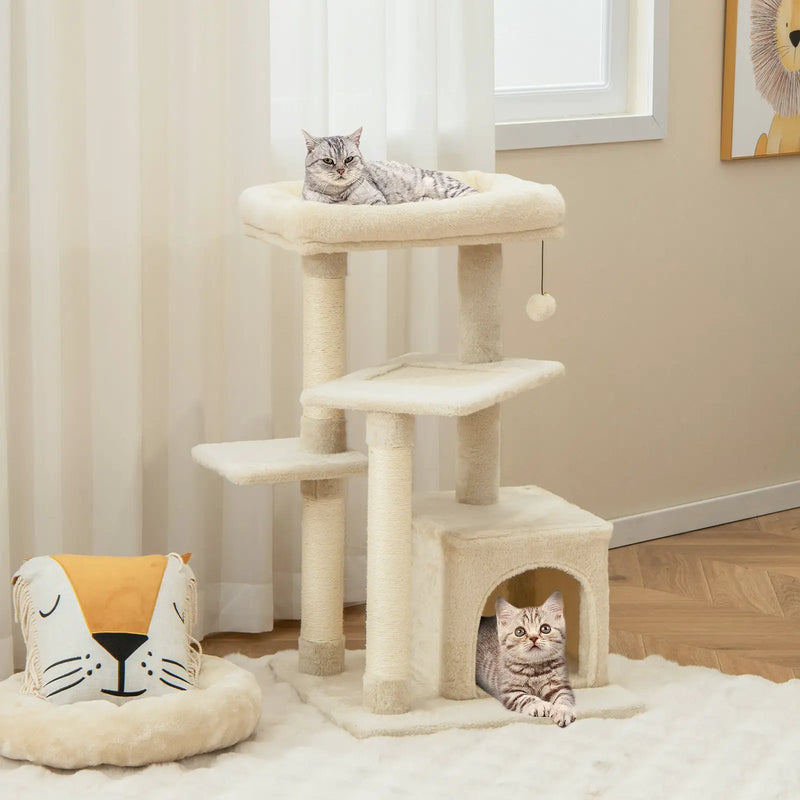 Cat Tree with Perch and Hanging Ball for Indoor Activity Play and Rest by DirectDeals