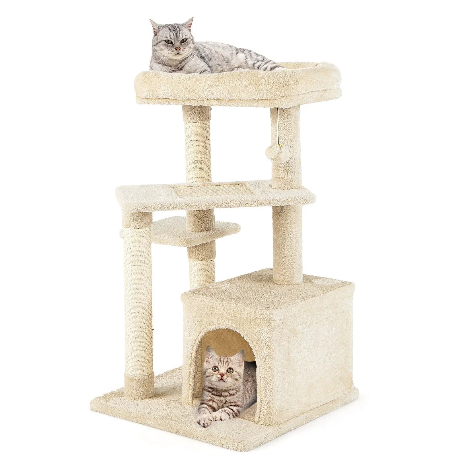 Cat Tree with Perch and Hanging Ball for Indoor Activity Play and Rest by DirectDeals