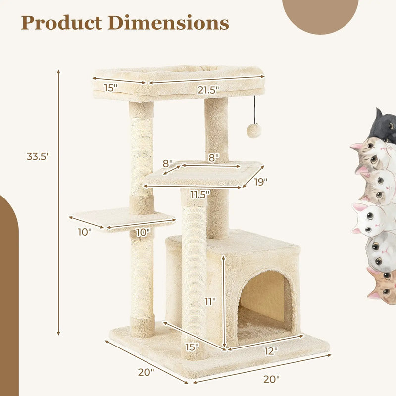 Cat Tree with Perch and Hanging Ball for Indoor Activity Play and Rest by DirectDeals