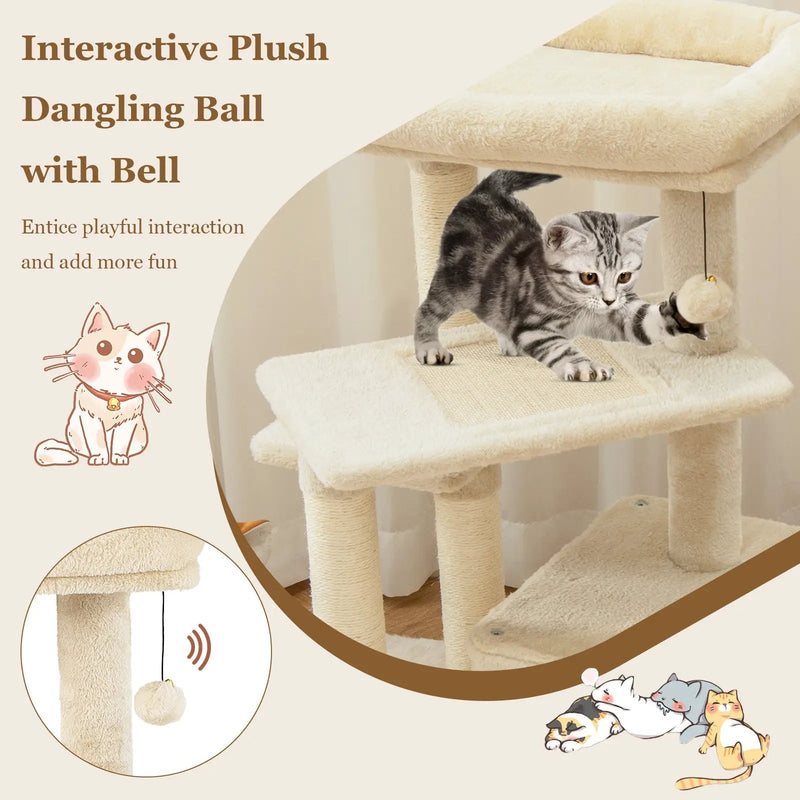 Cat Tree with Perch and Hanging Ball for Indoor Activity Play and Rest by DirectDeals