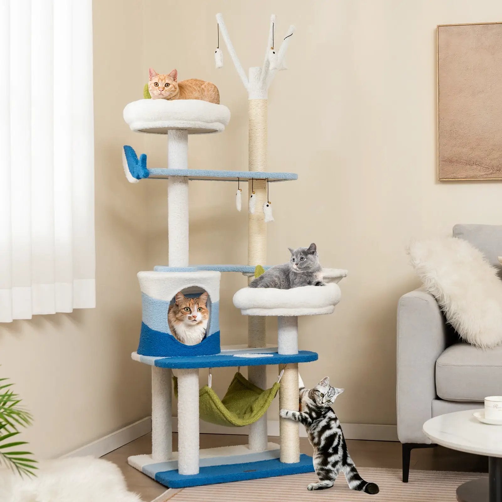 Multi-level Cat Tower with Sisal Covered Scratching Posts-Blue by DirectDeals