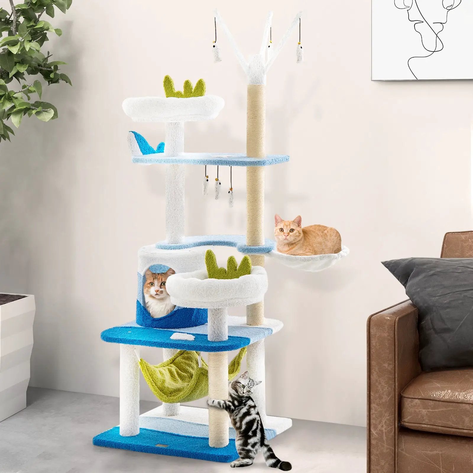 Multi-level Cat Tower with Sisal Covered Scratching Posts-Blue by DirectDeals