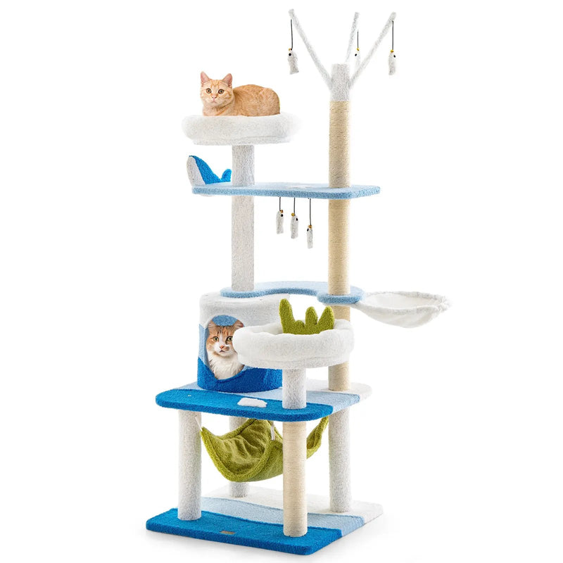 Multi-level Cat Tower with Sisal Covered Scratching Posts-Blue by DirectDeals