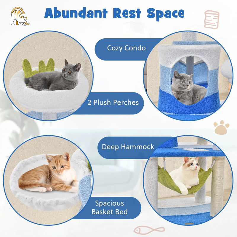 Multi-level Cat Tower with Sisal Covered Scratching Posts-Blue by DirectDeals
