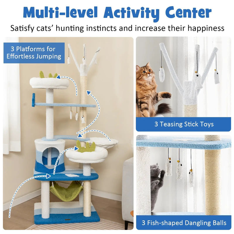 Multi-level Cat Tower with Sisal Covered Scratching Posts-Blue by DirectDeals