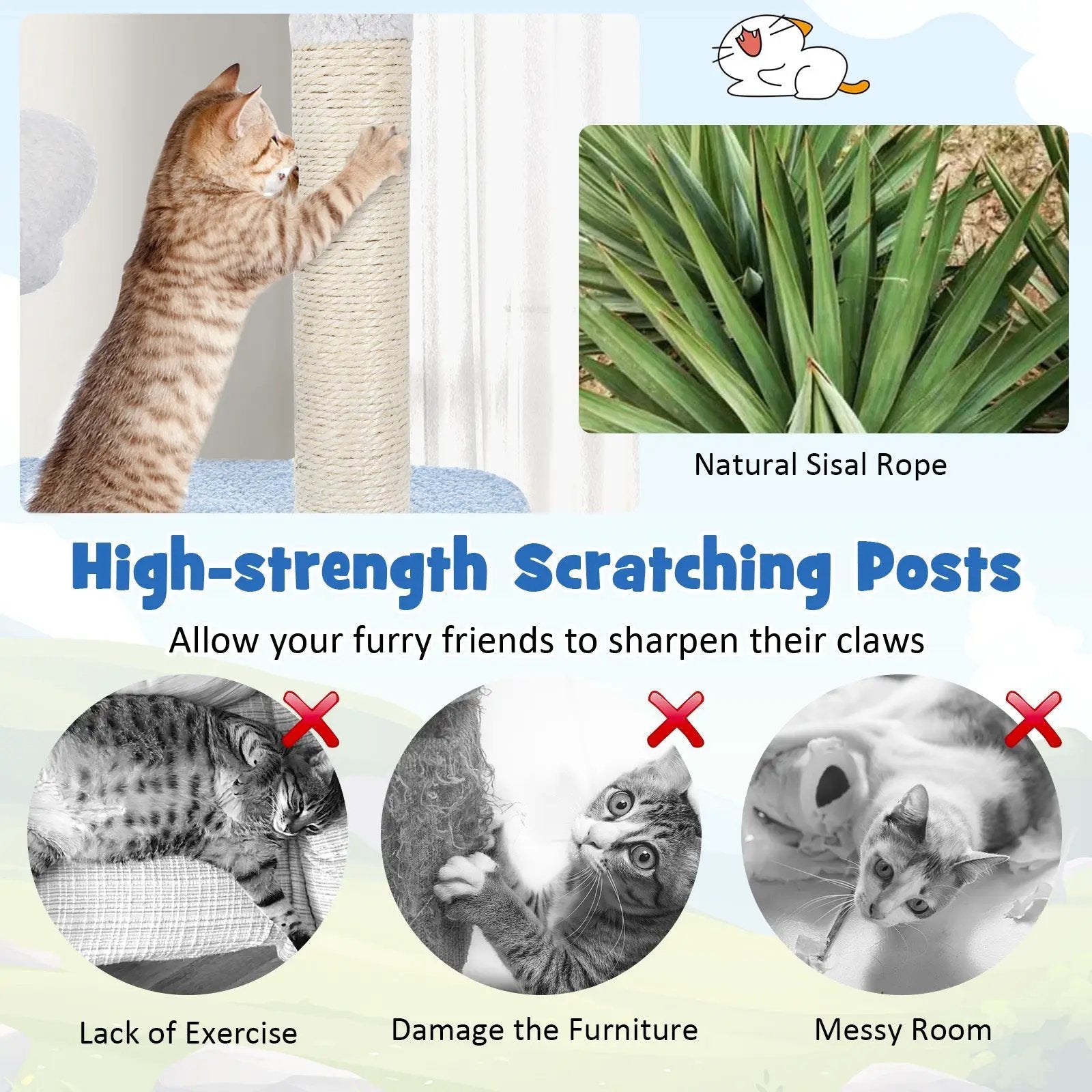 Multi-level Cat Tower with Sisal Covered Scratching Posts-Blue by DirectDeals