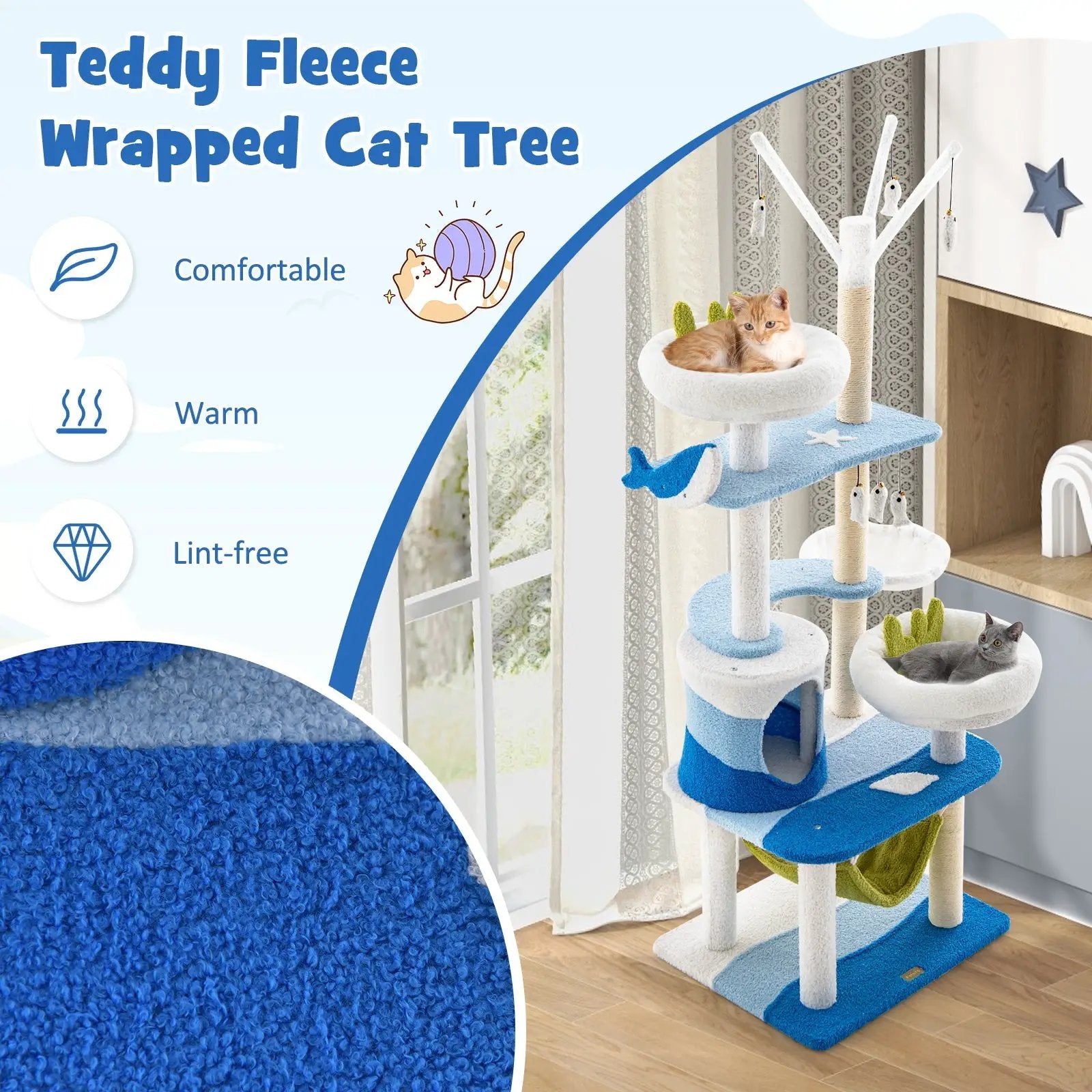Multi-level Cat Tower with Sisal Covered Scratching Posts-Blue by DirectDeals