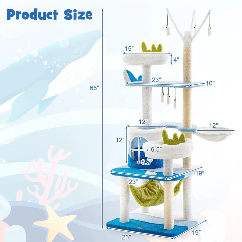 Multi-level Cat Tower with Sisal Covered Scratching Posts-Blue by DirectDeals