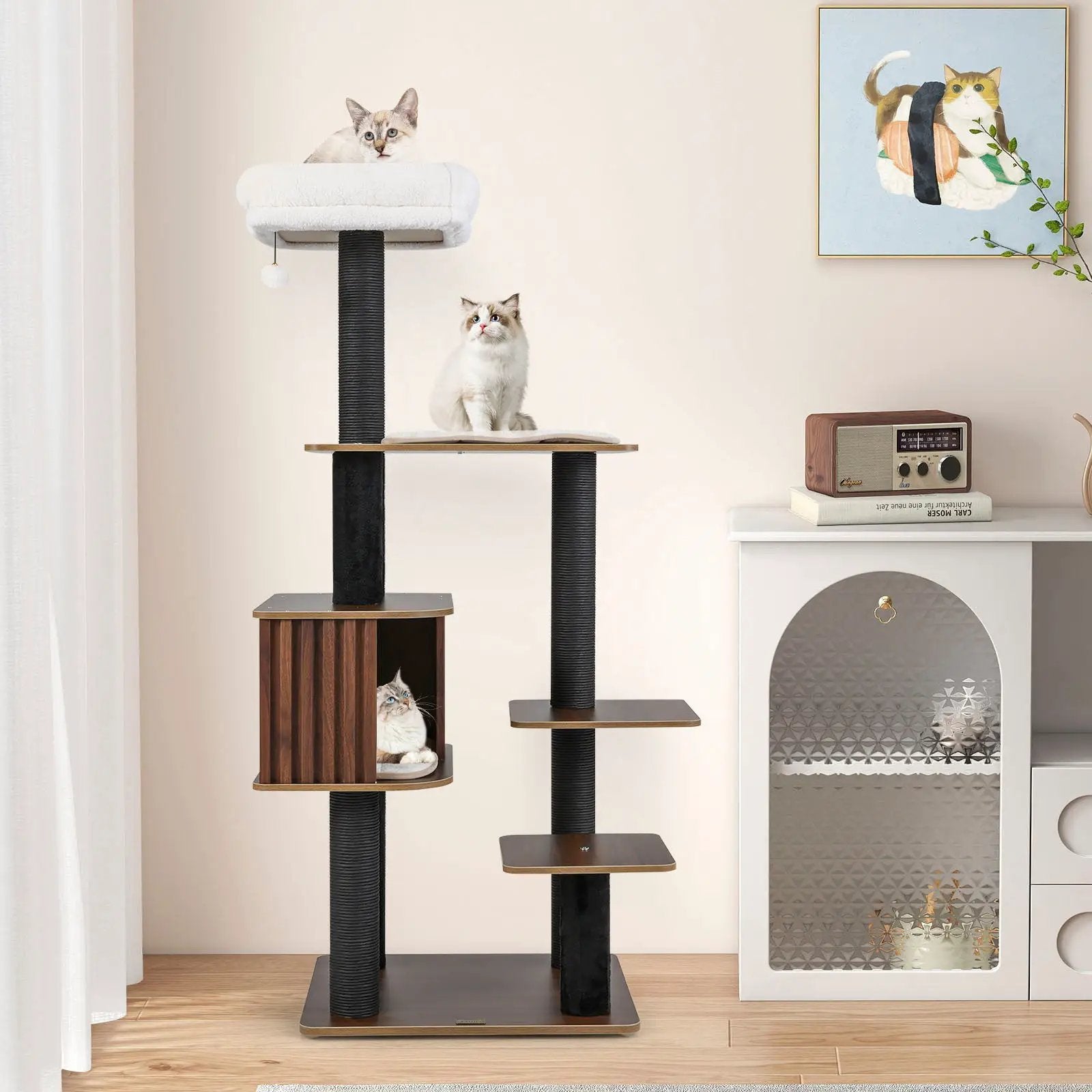 Multi-level Cat Tree for Indoor Cat 59.5 inch Tall Cat Tower with Cushion Top Perch by DirectDeals