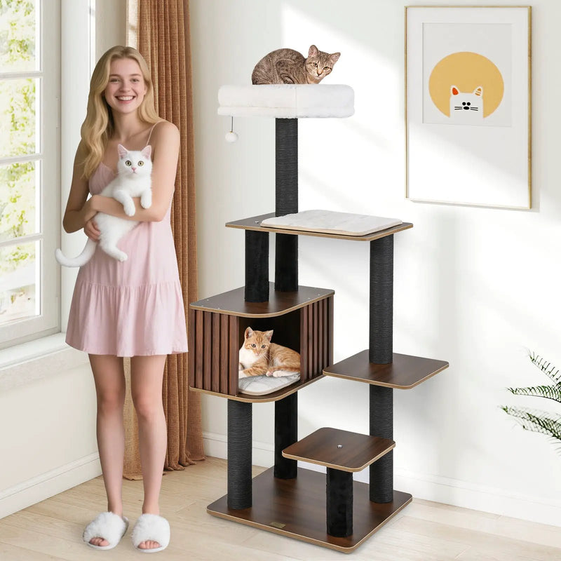 Multi-level Cat Tree for Indoor Cat 59.5 inch Tall Cat Tower with Cushion Top Perch by DirectDeals