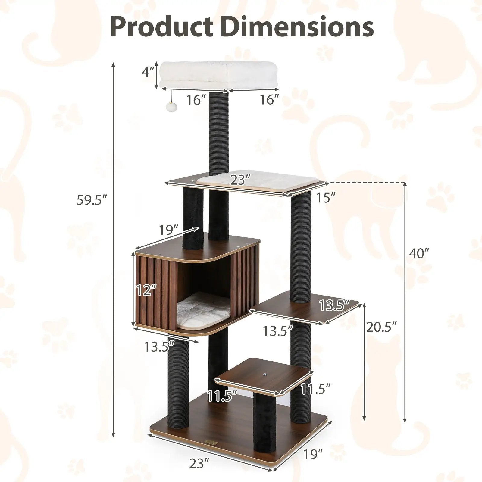 Multi-level Cat Tree for Indoor Cat 59.5 inch Tall Cat Tower with Cushion Top Perch by DirectDeals