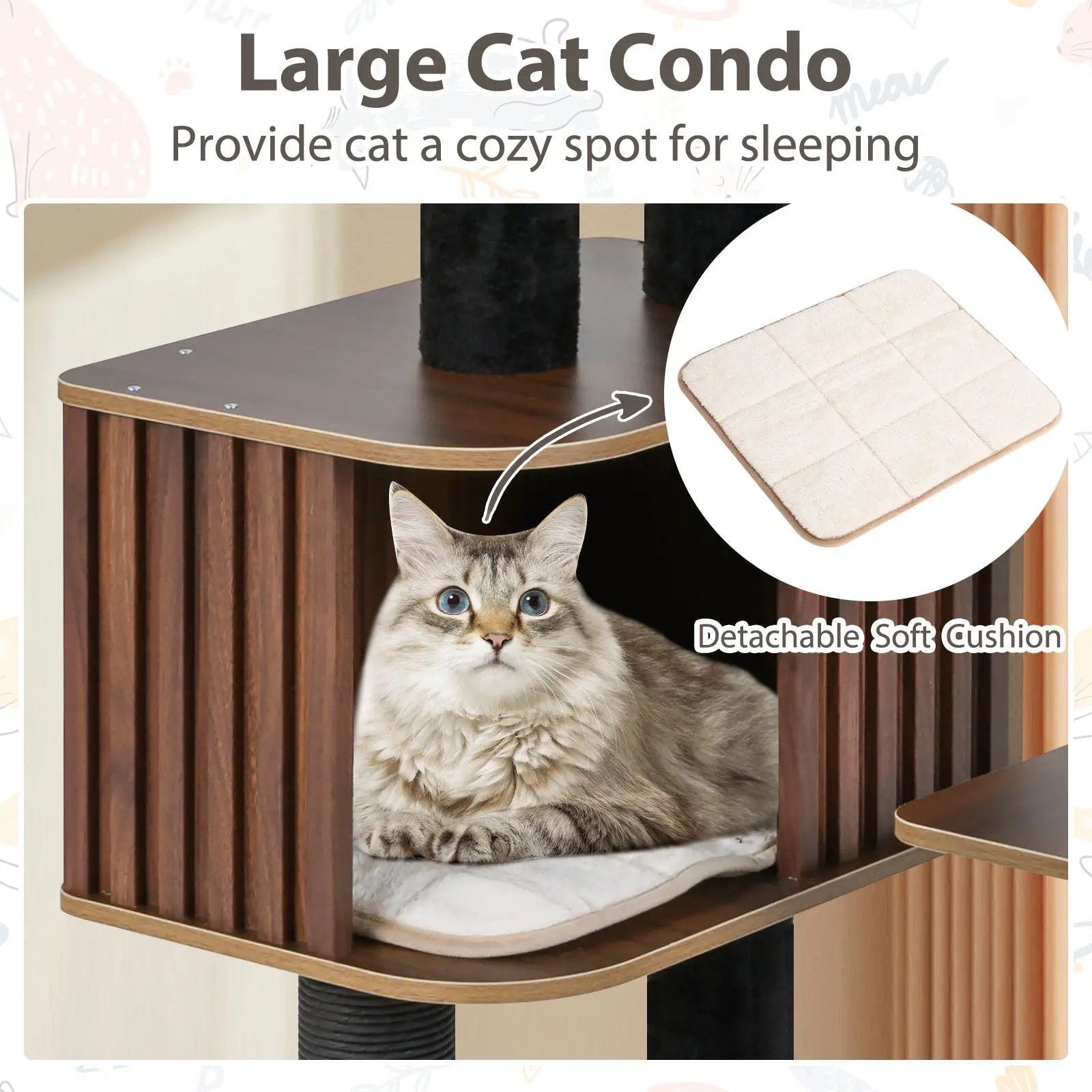 Multi-level Cat Tree for Indoor Cat 59.5 inch Tall Cat Tower with Cushion Top Perch by DirectDeals