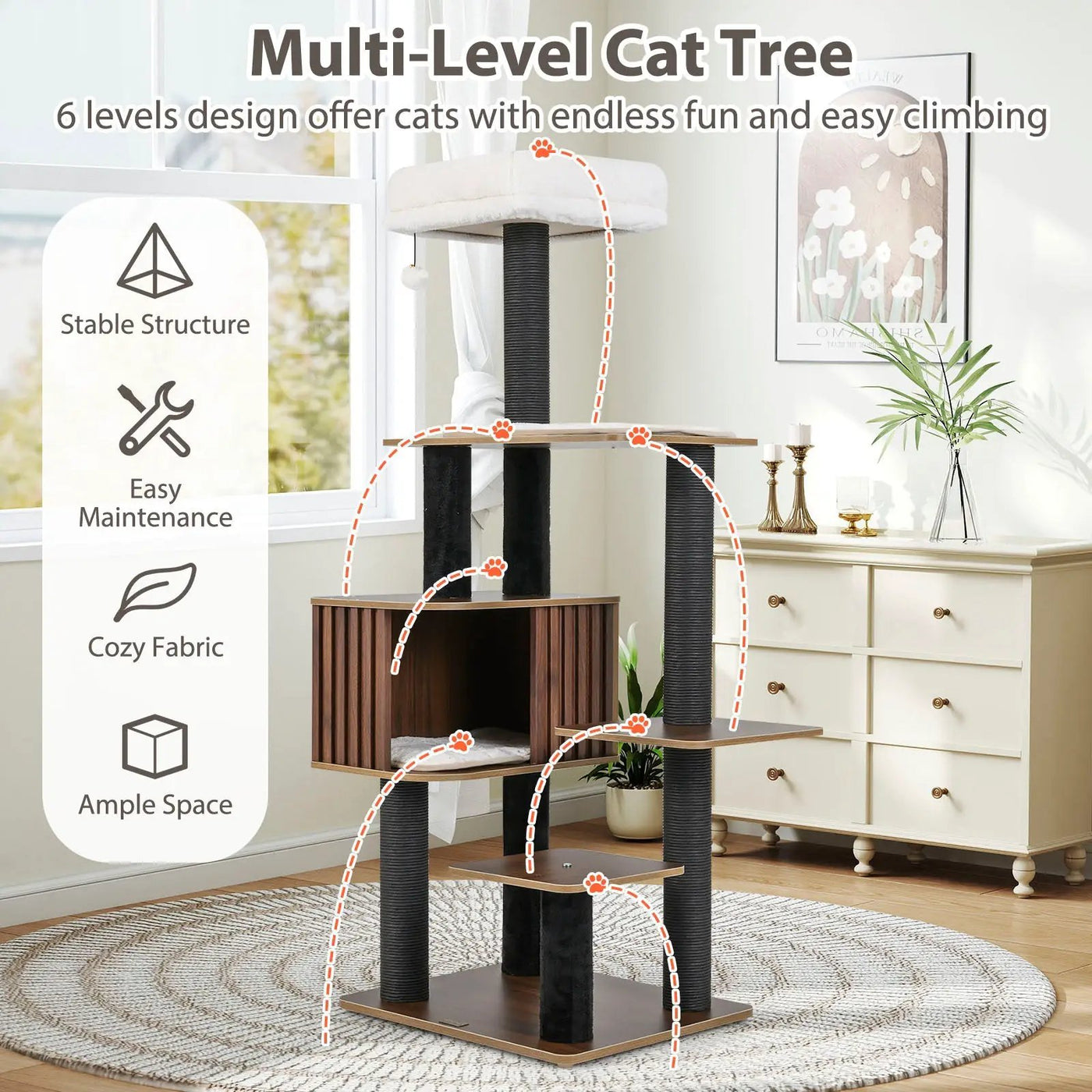 Multi-level Cat Tree for Indoor Cat 59.5 inch Tall Cat Tower with Cushion Top Perch by DirectDeals