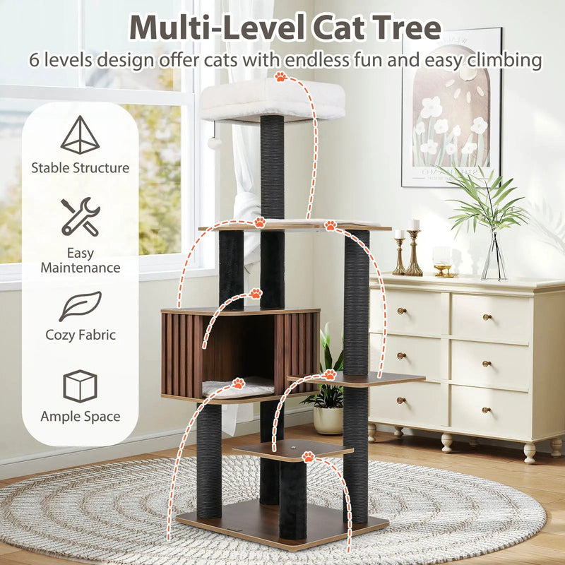 Multi-level Cat Tree for Indoor Cat 59.5 inch Tall Cat Tower with Cushion Top Perch by DirectDeals