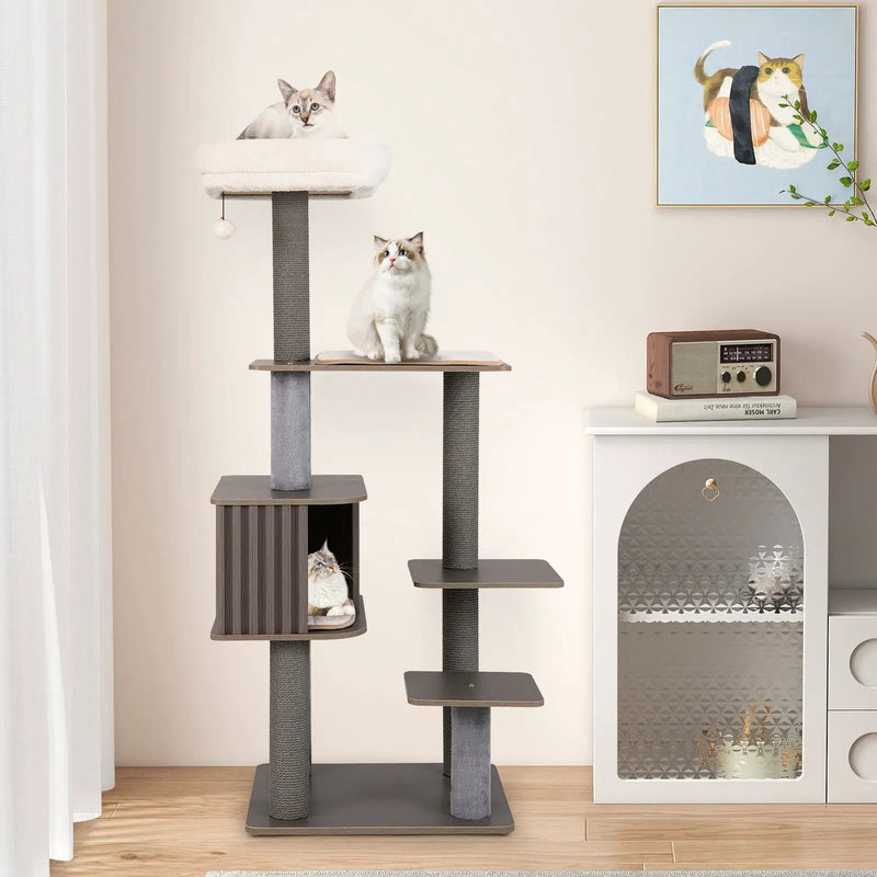 Multi-level Cat Tree for Indoor Cat 59.5 inch Tall Cat Tower with Cushion Top Perch by DirectDeals