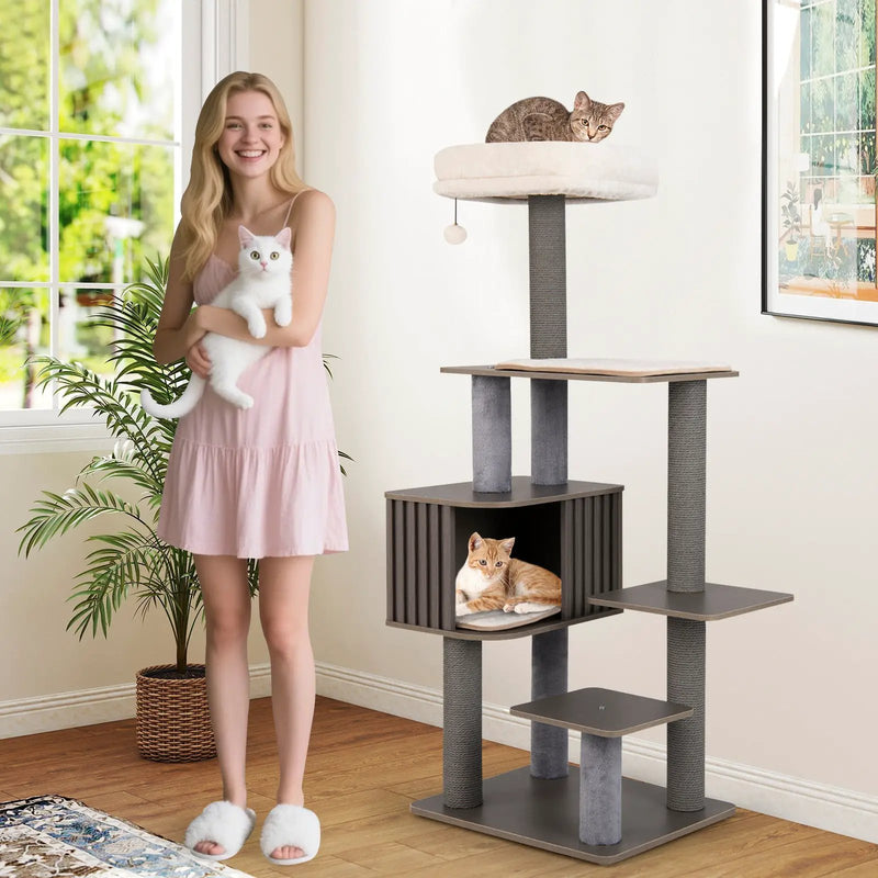 Multi-level Cat Tree for Indoor Cat 59.5 inch Tall Cat Tower with Cushion Top Perch by DirectDeals