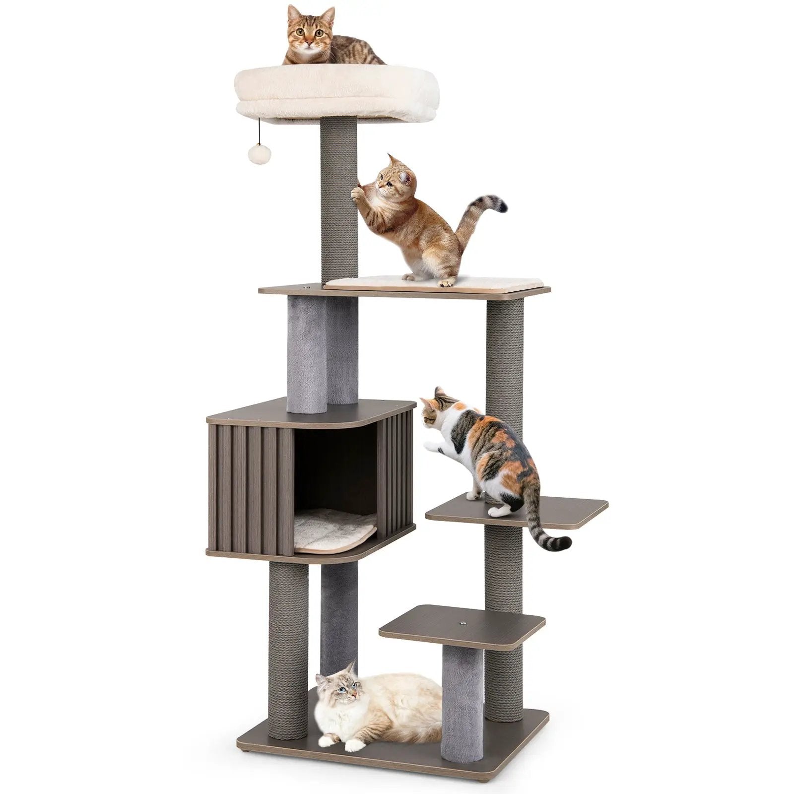 Multi-level Cat Tree for Indoor Cat 59.5 inch Tall Cat Tower with Cushion Top Perch by DirectDeals