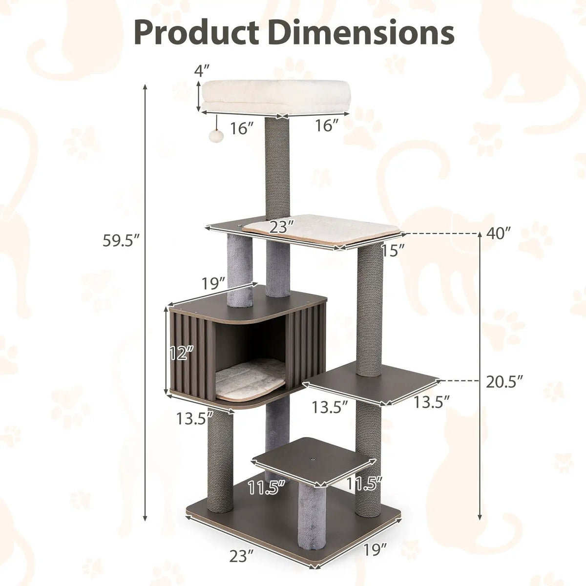 Multi-level Cat Tree for Indoor Cat 59.5 inch Tall Cat Tower with Cushion Top Perch by DirectDeals