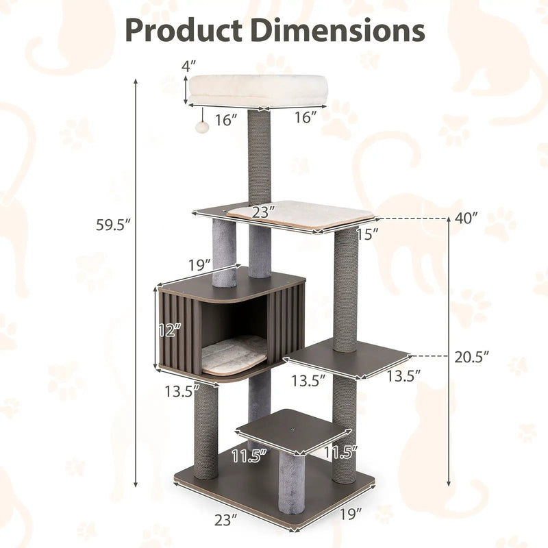 Multi-level Cat Tree for Indoor Cat 59.5 inch Tall Cat Tower with Cushion Top Perch by DirectDeals