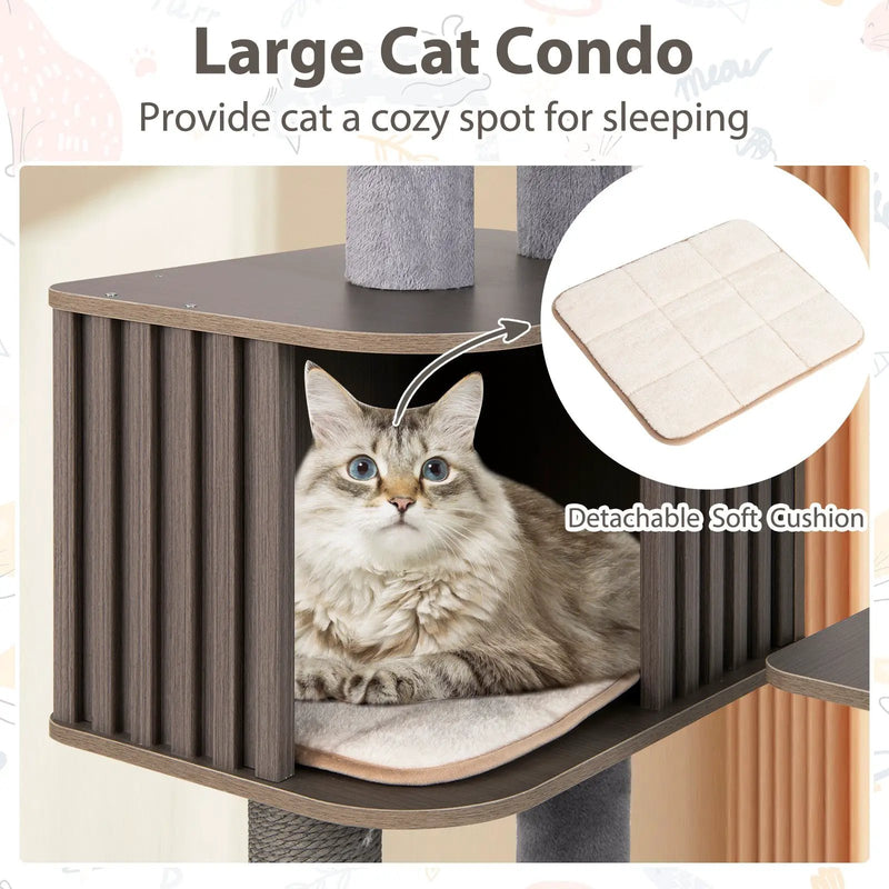 Multi-level Cat Tree for Indoor Cat 59.5 inch Tall Cat Tower with Cushion Top Perch by DirectDeals