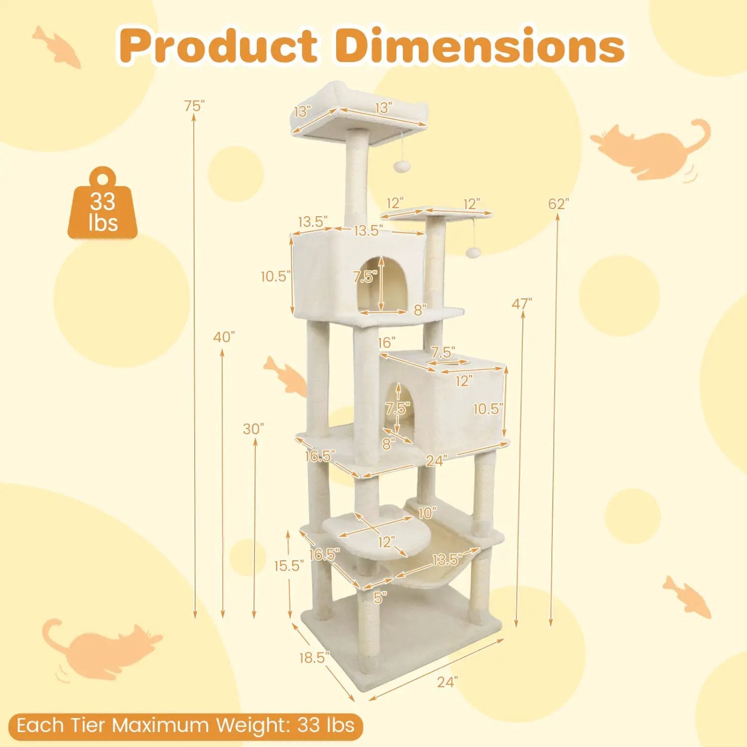 Multi-level Cat Tree Modern Cat Tower with Upholstered Perch and 2 Cat Condo by DirectDeals