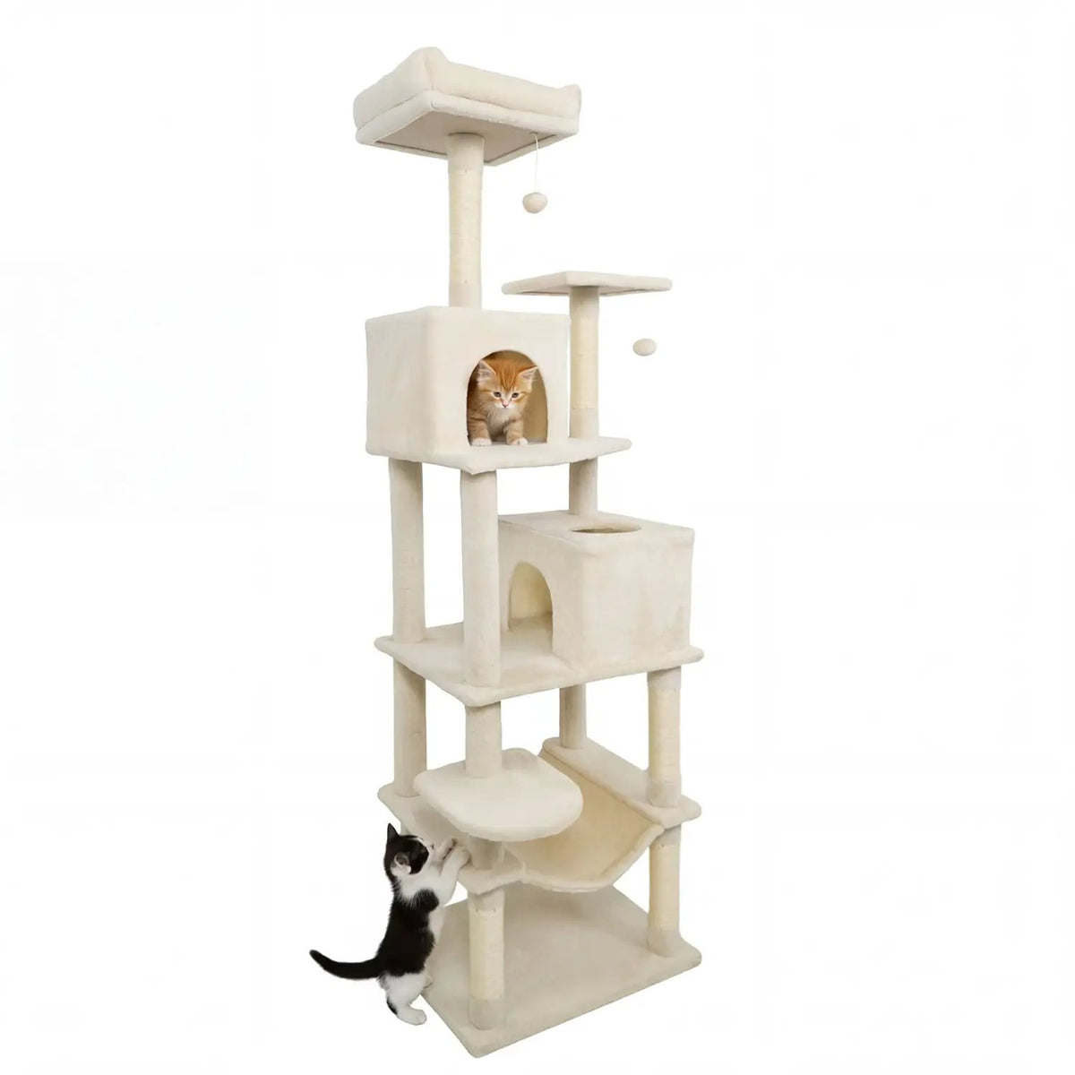 Multi-level Cat Tree Modern Cat Tower with Upholstered Perch and 2 Cat Condo by DirectDeals