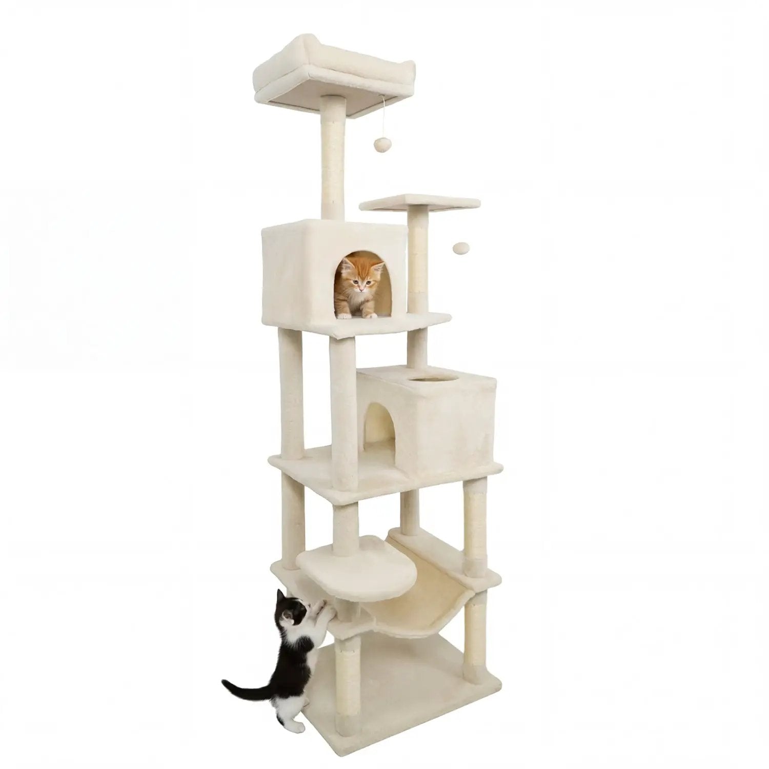 Multi-level Cat Tree Modern Cat Tower with Upholstered Perch and 2 Cat Condo by DirectDeals