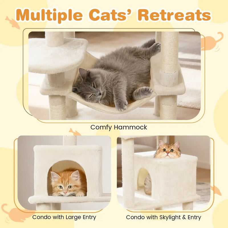 Multi-level Cat Tree Modern Cat Tower with Upholstered Perch and 2 Cat Condo by DirectDeals