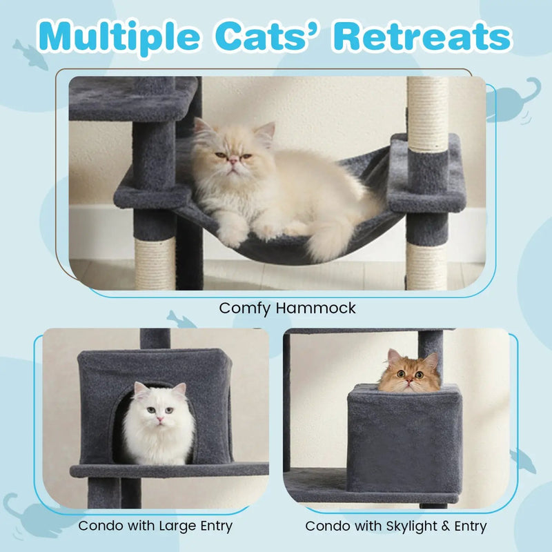 Multi-level Cat Tree Modern Cat Tower with Upholstered Perch and 2 Cat Condo by DirectDeals