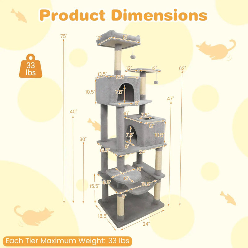 Multi-level Cat Tree Modern Cat Tower with Upholstered Perch and 2 Cat Condo by DirectDeals