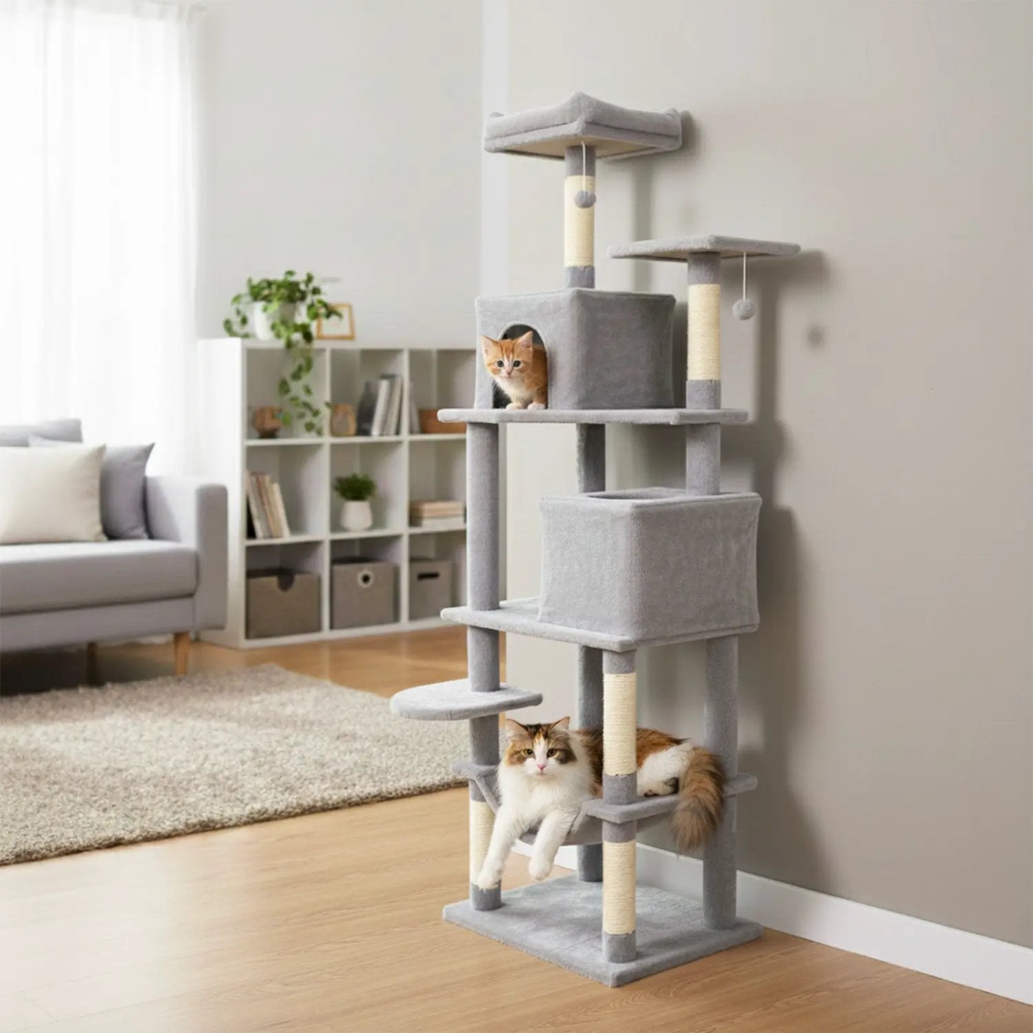Multi-level Cat Tree Modern Cat Tower with Upholstered Perch and 2 Cat Condo by DirectDeals