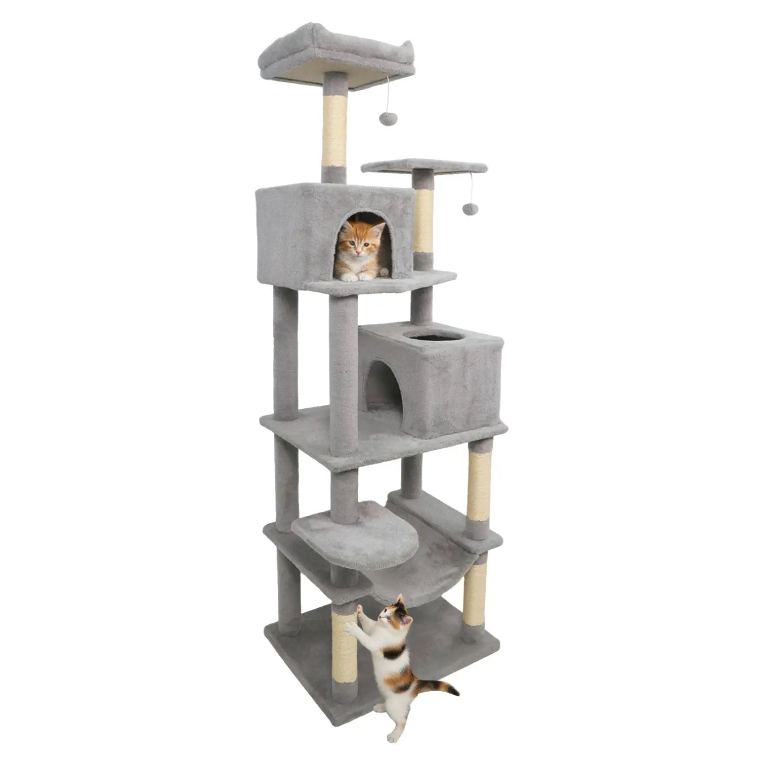 Multi-level Cat Tree Modern Cat Tower with Upholstered Perch and 2 Cat Condo by DirectDeals