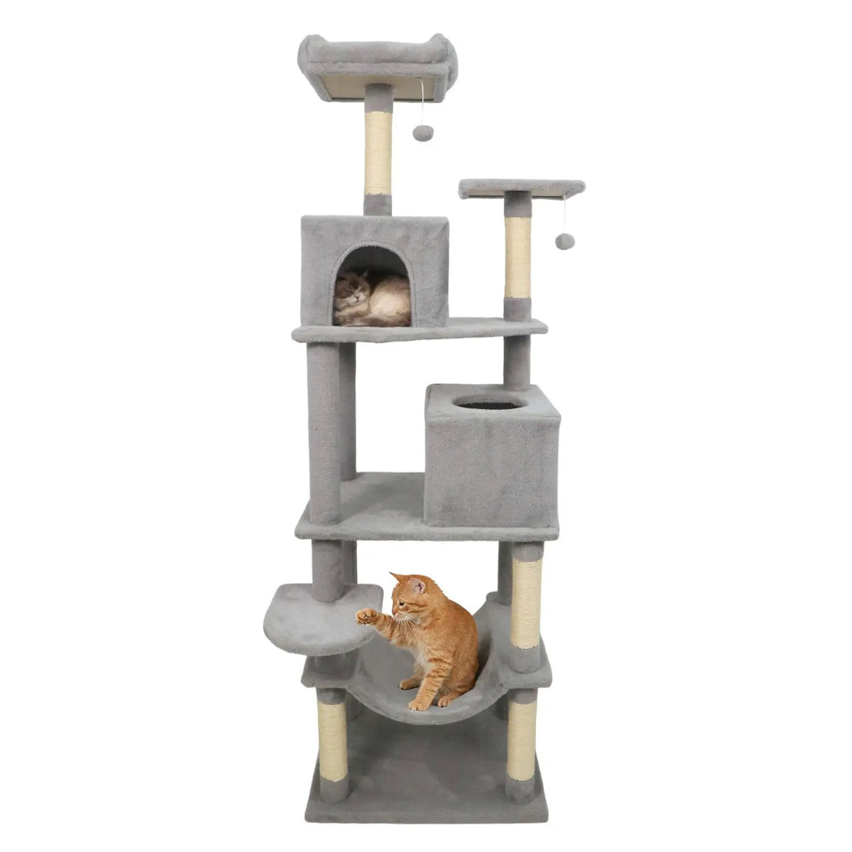Multi-level Cat Tree Modern Cat Tower with Upholstered Perch and 2 Cat Condo by DirectDeals
