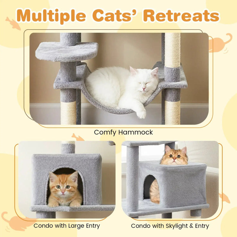 Multi-level Cat Tree Modern Cat Tower with Upholstered Perch and 2 Cat Condo by DirectDeals