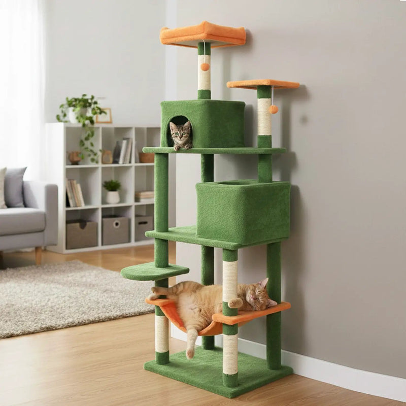 Multi-level Cat Tree Modern Cat Tower with Upholstered Perch and 2 Cat Condo by DirectDeals