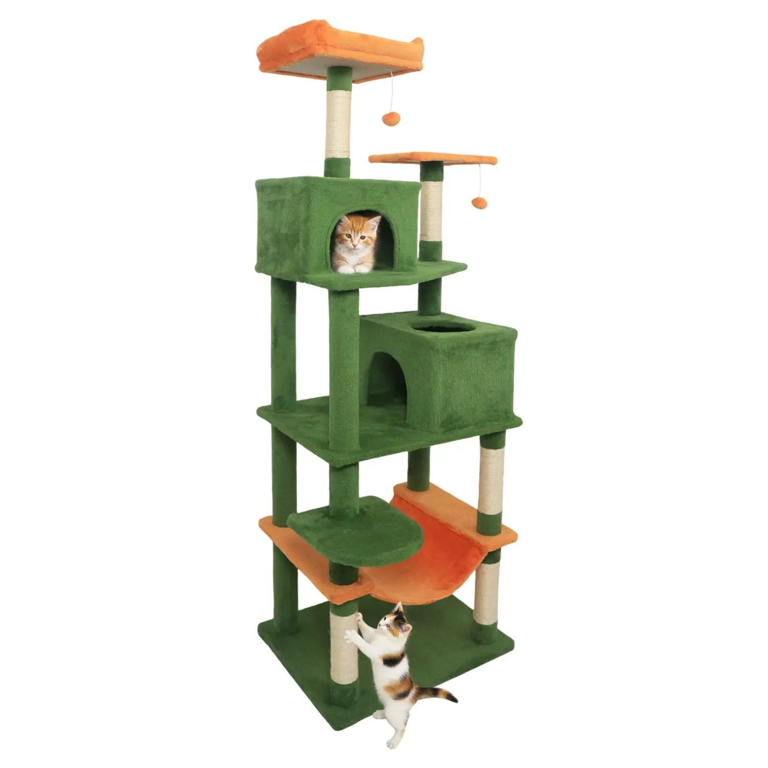 Multi-level Cat Tree Modern Cat Tower with Upholstered Perch and 2 Cat Condo by DirectDeals