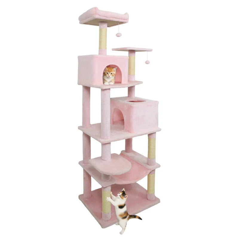 Multi-level Cat Tree Modern Cat Tower with Upholstered Perch and 2 Cat Condo by DirectDeals