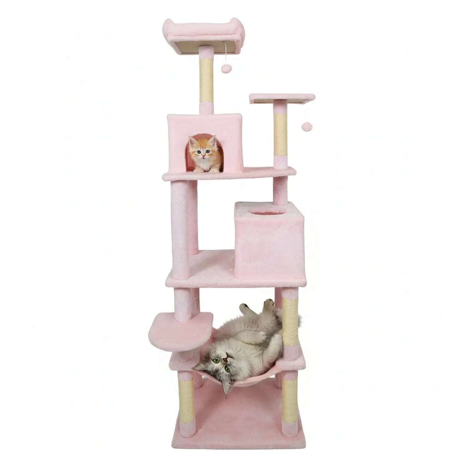Multi-level Cat Tree Modern Cat Tower with Upholstered Perch and 2 Cat Condo by DirectDeals