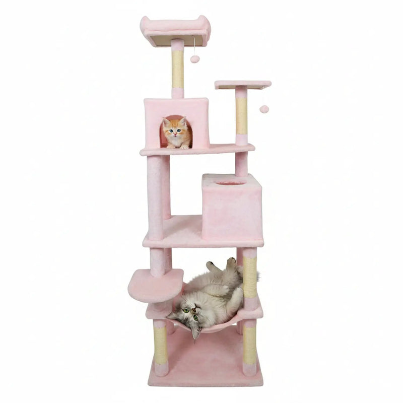 Multi-level Cat Tree Modern Cat Tower with Upholstered Perch and 2 Cat Condo by DirectDeals