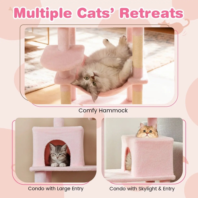 Multi-level Cat Tree Modern Cat Tower with Upholstered Perch and 2 Cat Condo by DirectDeals