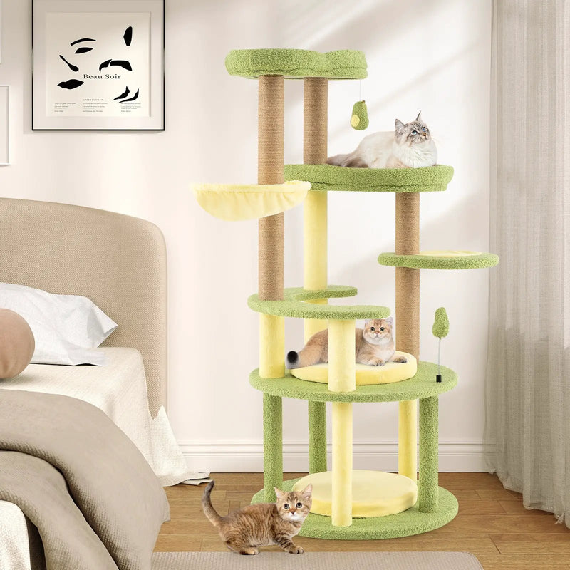 Multi-level Cat Tree Avocado Theme Cat Tower with Wide Perch Rotatable Basket-Green by DirectDeals