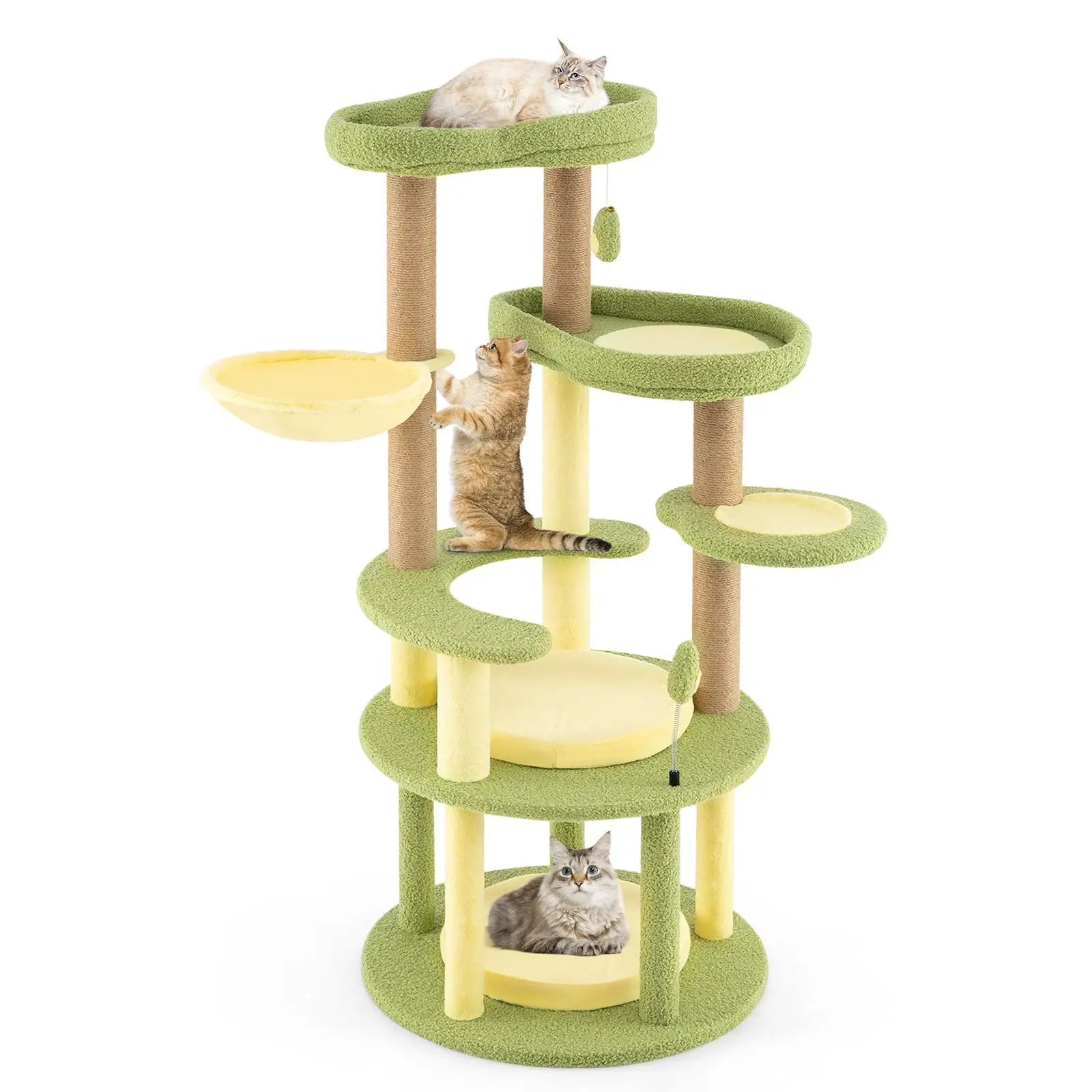 Multi-level Cat Tree Avocado Theme Cat Tower with Wide Perch Rotatable Basket-Green by DirectDeals