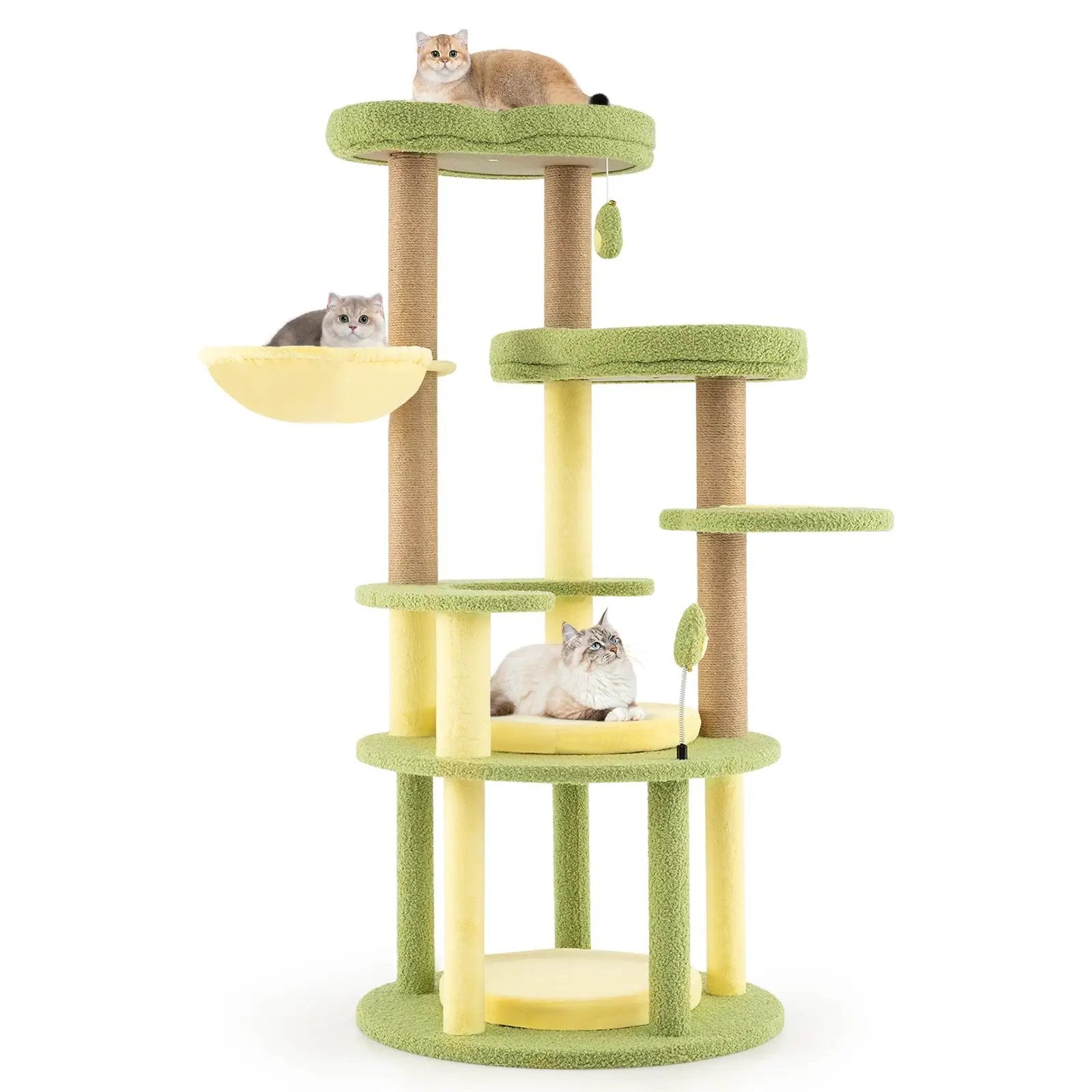 Multi-level Cat Tree Avocado Theme Cat Tower with Wide Perch Rotatable Basket-Green by DirectDeals