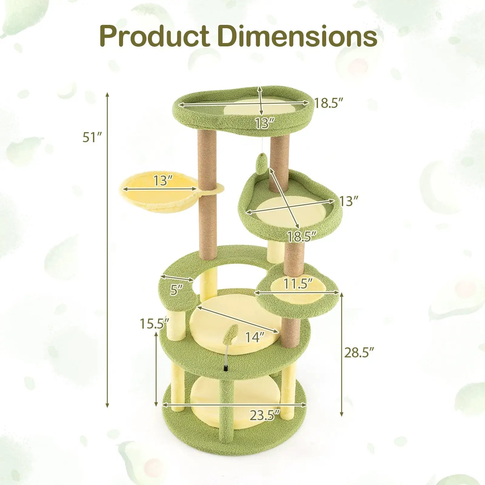 Multi-level Cat Tree Avocado Theme Cat Tower with Wide Perch Rotatable Basket-Green by DirectDeals