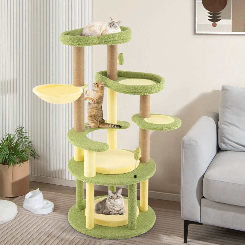 Multi-level Cat Tree Avocado Theme Cat Tower with Wide Perch Rotatable Basket-Green by DirectDeals
