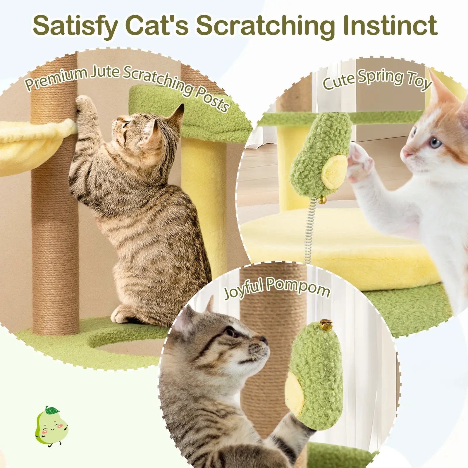 Multi-level Cat Tree Avocado Theme Cat Tower with Wide Perch Rotatable Basket-Green by DirectDeals