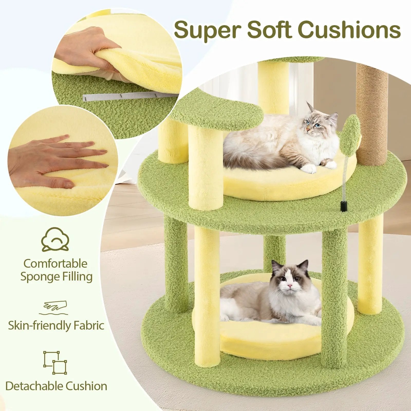 Multi-level Cat Tree Avocado Theme Cat Tower with Wide Perch Rotatable Basket-Green by DirectDeals