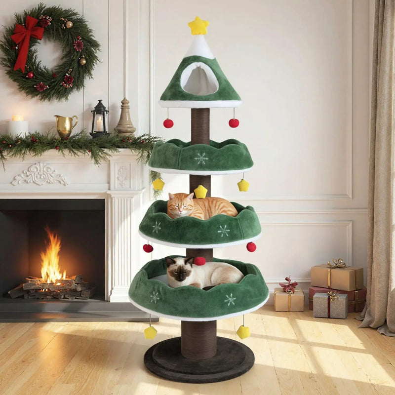 Christmas Cat Tree with 3 Platforms & Top Perch by DirectDeals
